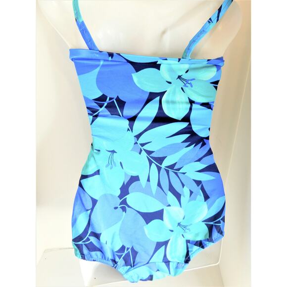 Vintage Perfection Fit By Roxanne Swimsuit Bathing Suit Blue Floral Size 10/32B - Picture 2 of 10